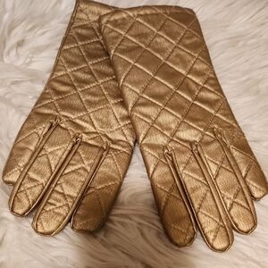 NWOT Gold Quilted Long Gloves with Diamond Pattern